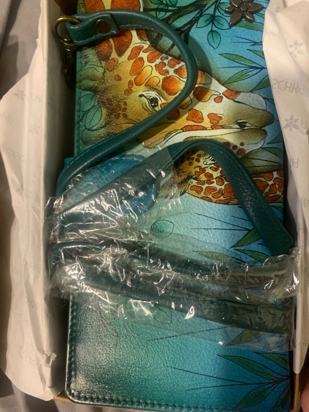 NIB Anuschka Leather Giraffe Double Compartment Crossbody Wallet - Picture 6 of 14